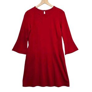 J. Jill Womens Small Petite Red Ponte Knit Shift Dress Bell Sleeves Minimalist